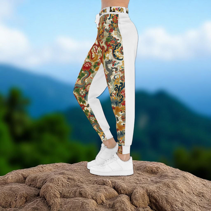 Vibrant Floral Dragon Print Athletic Joggers, Comfortable Sweatpants for Gym