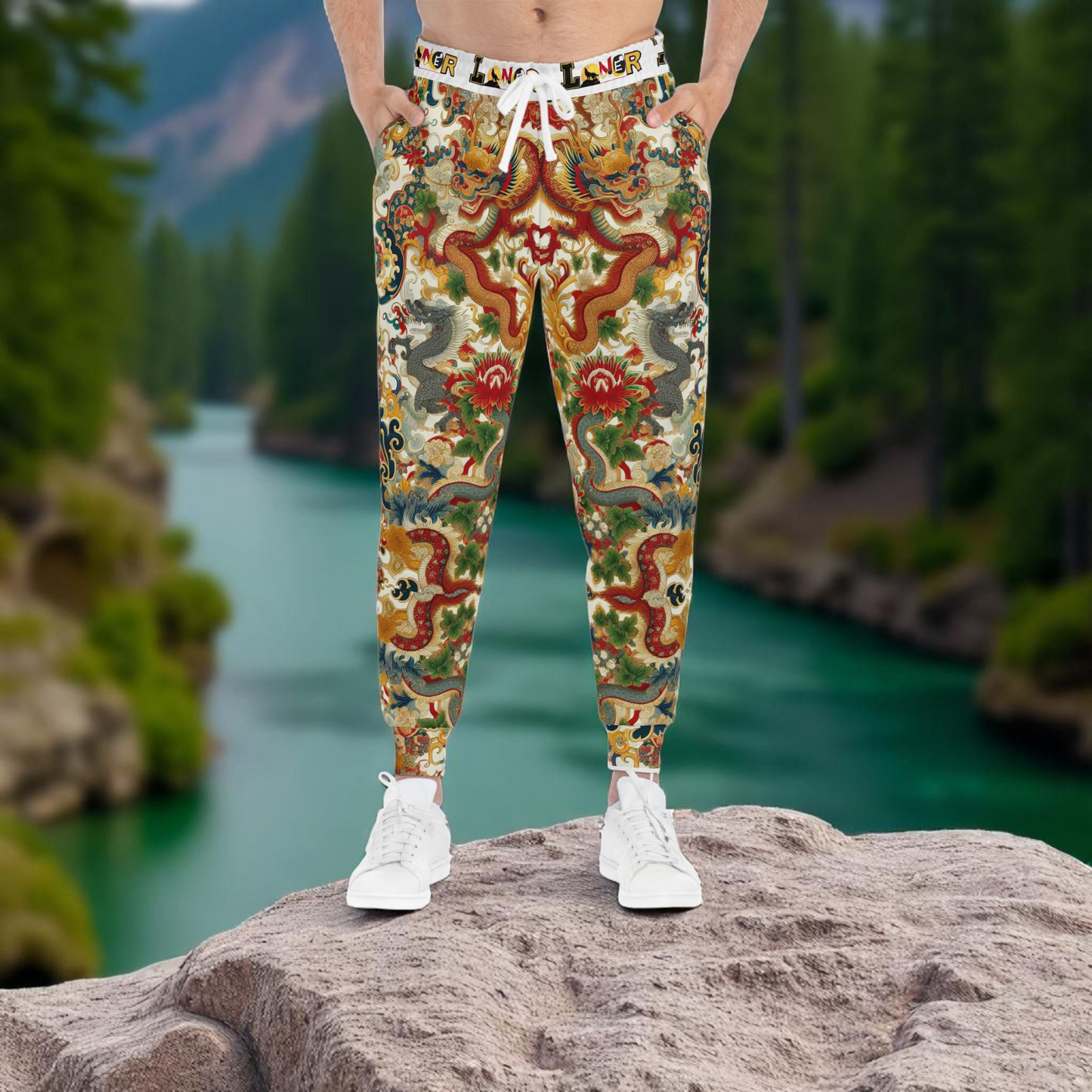 Vibrant Floral Dragon Print Athletic Joggers, Comfortable Sweatpants for Gym