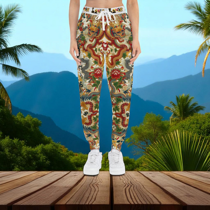 Vibrant Floral Dragon Print Athletic Joggers, Comfortable Sweatpants for Gym
