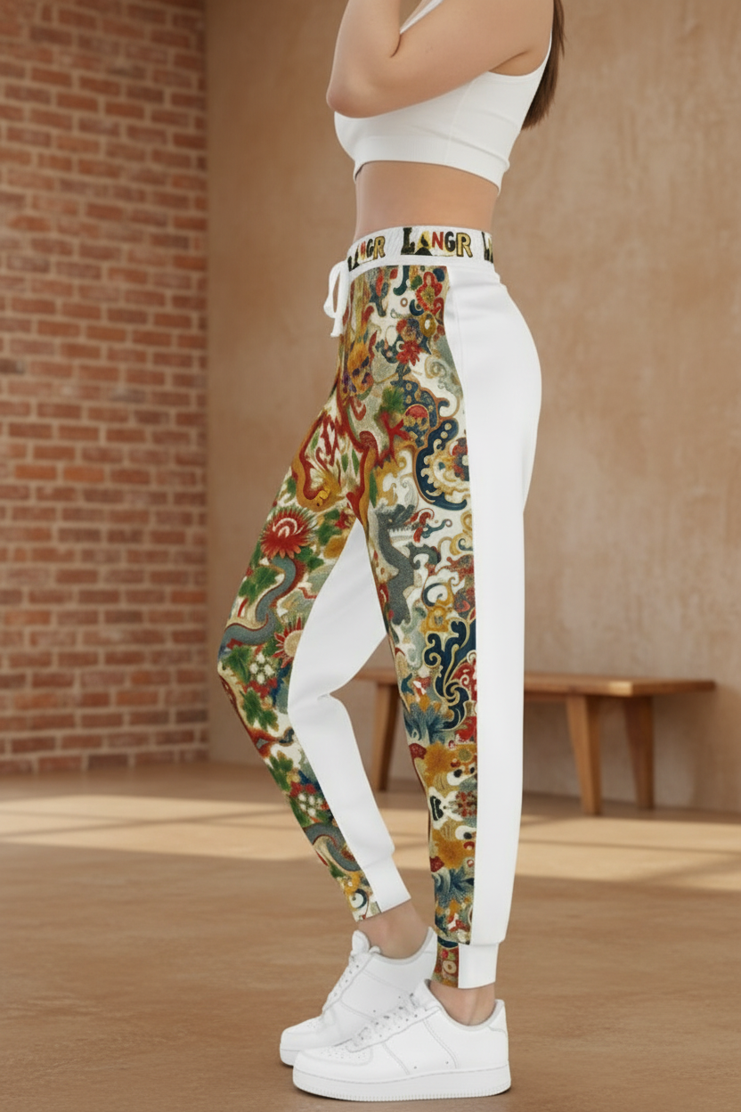 Floral Dragon Print Athletic Joggers: Comfortable fitness sweatpants Printify