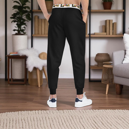 Vibrant Floral Dragon Print Athletic Joggers, Comfortable Unisex Sweatpants