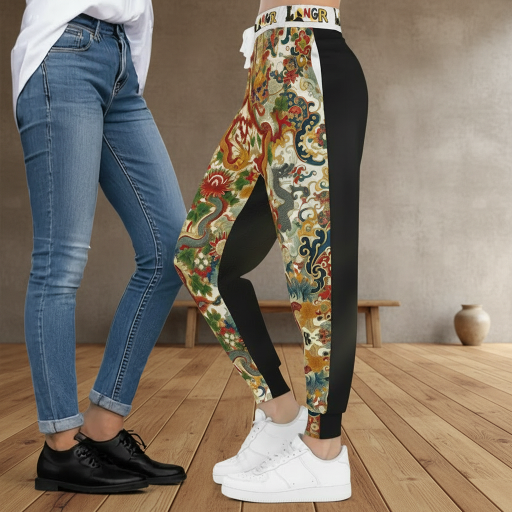 Vibrant Floral Dragon Print Athletic Joggers, Comfortable Unisex Sweatpants Printify