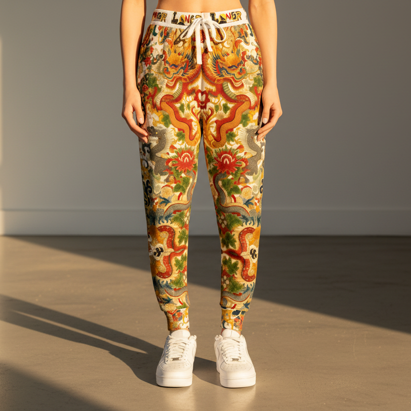 Vibrant Floral Dragon Print Athletic Joggers, Comfortable Unisex Sweatpants Printify