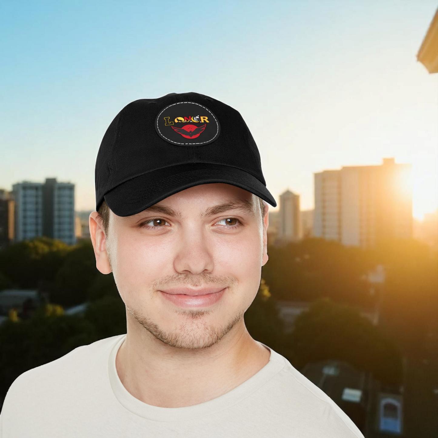 Dad Hat - Lone Wolf Themed Unisex Dad Hat with Leather Patch (Round) Unisex