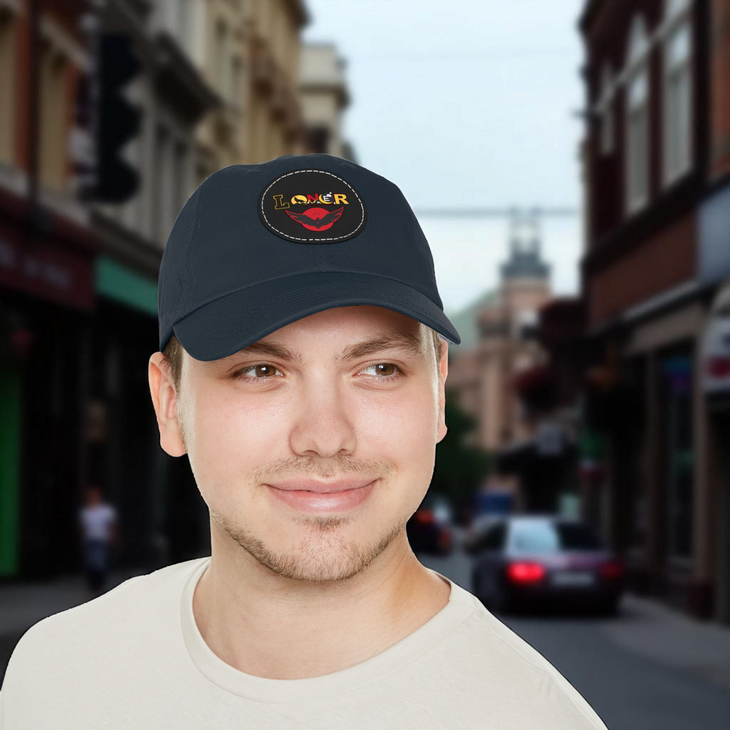 Dad Hat - Lone Wolf Themed Unisex Dad Hat with Leather Patch (Round) Unisex