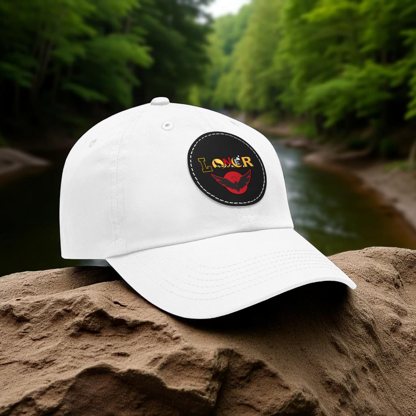 Dad Hat - Lone Wolf Themed Unisex Dad Hat with Leather Patch (Round) Unisex