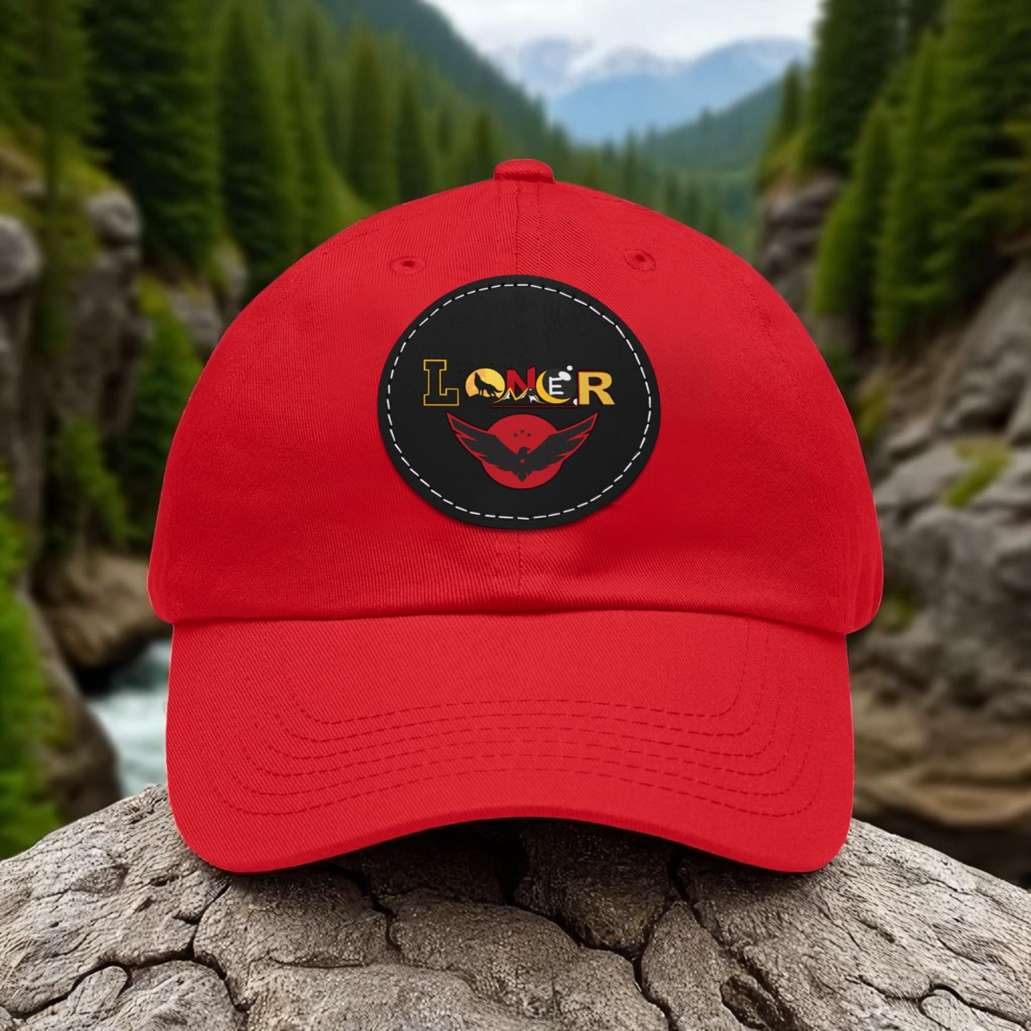 Dad Hat - Lone Wolf Themed Unisex Dad Hat with Leather Patch (Round) Unisex