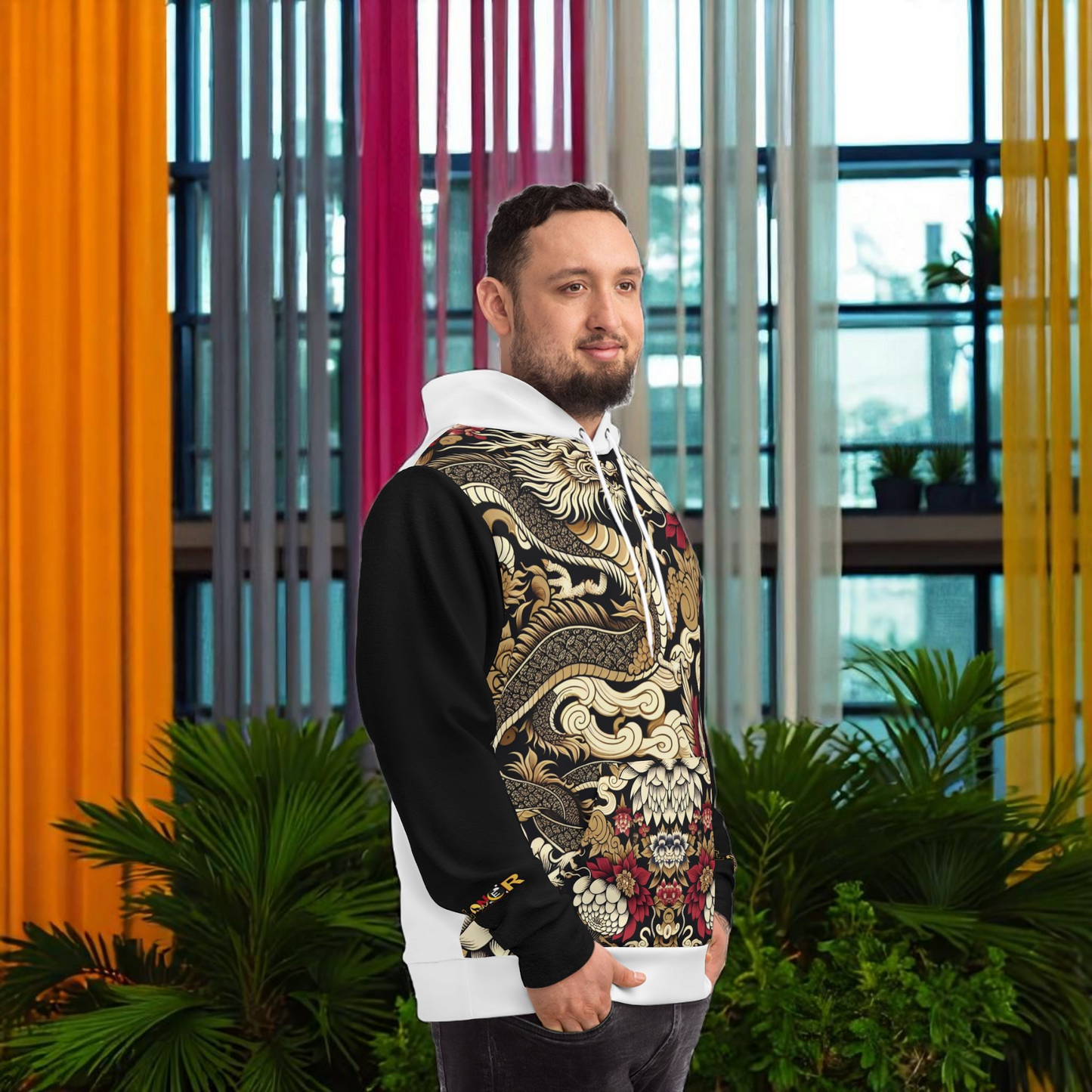 Stylish Dragon Hoodie, Unique Fashion Sweatshirt, AOP Design, Trendy Streetwear