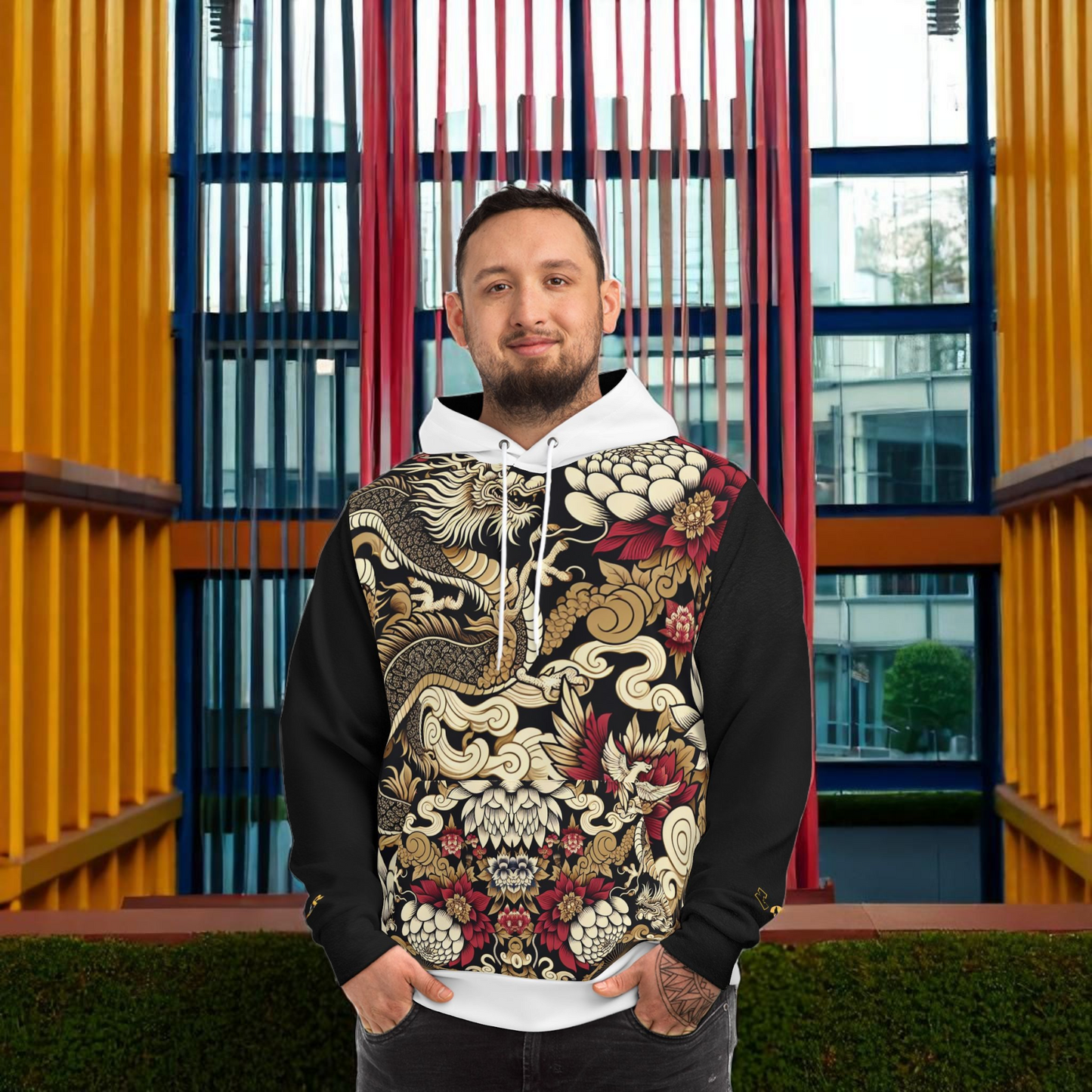 Stylish Dragon Hoodie, Unique Fashion Sweatshirt, AOP Design, Trendy Streetwear