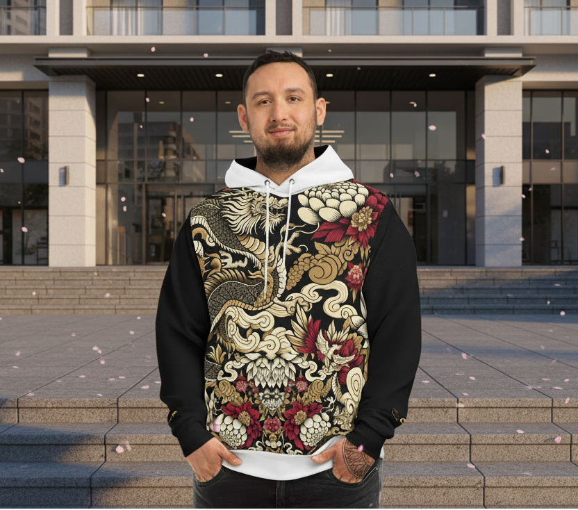 Stylish Dragon Hoodie, Unique Fashion Sweatshirt, AOP Design, Trendy Streetwear Printify