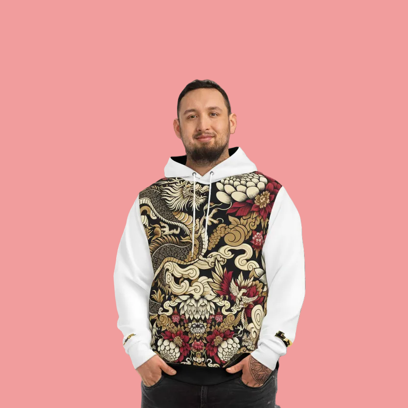 Stylish Dragon Hoodie, Unique Fashion Sweatshirt, AOP Design, Trendy Streetwear Printify