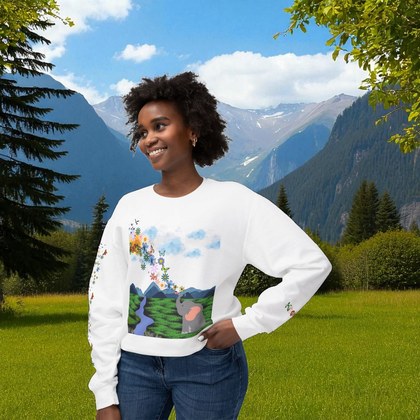 ElephantUnisex Sweatshirt, Handcrafted Space Design Comfy Pullover, Celestial Print