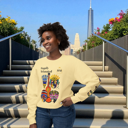 Hand-Drawn Afro Music Graphic Sweatshirt - Unisex Lightweight Crewneck, Music Lover Gift