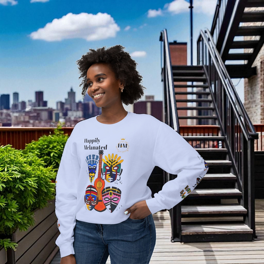 Hand-Drawn Afro Music Graphic Sweatshirt - Unisex Lightweight Crewneck, Music Lover Gift