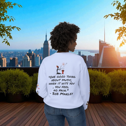 Hand-Drawn Afro Music Graphic Sweatshirt - Unisex Lightweight Crewneck