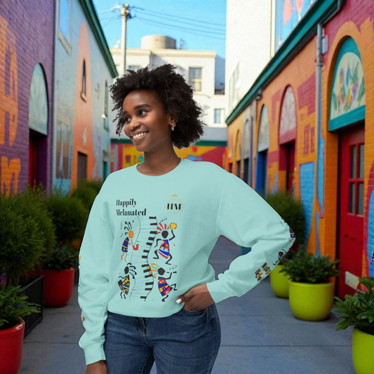 Hand-Drawn Afro Music Graphic Sweatshirt - Unisex Lightweight Crewneck