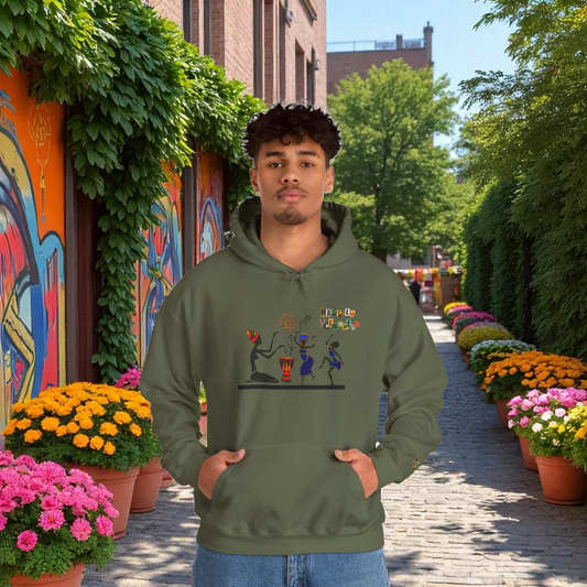 Ethnic Streetwear Unisex Heavy Blend, Hand-Drawn Tribal Music Art, Daily Wear