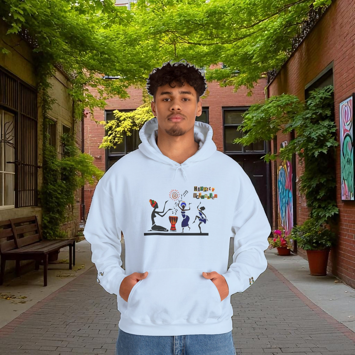 Ethnic Streetwear Unisex Heavy Blend, Hand-Drawn Tribal Music Art, Daily Wear