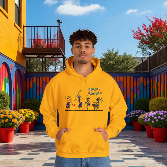 Ethnic Streetwear Pullover Hoodie, Hand-Drawn Tribal Music Art, Urban Fashion