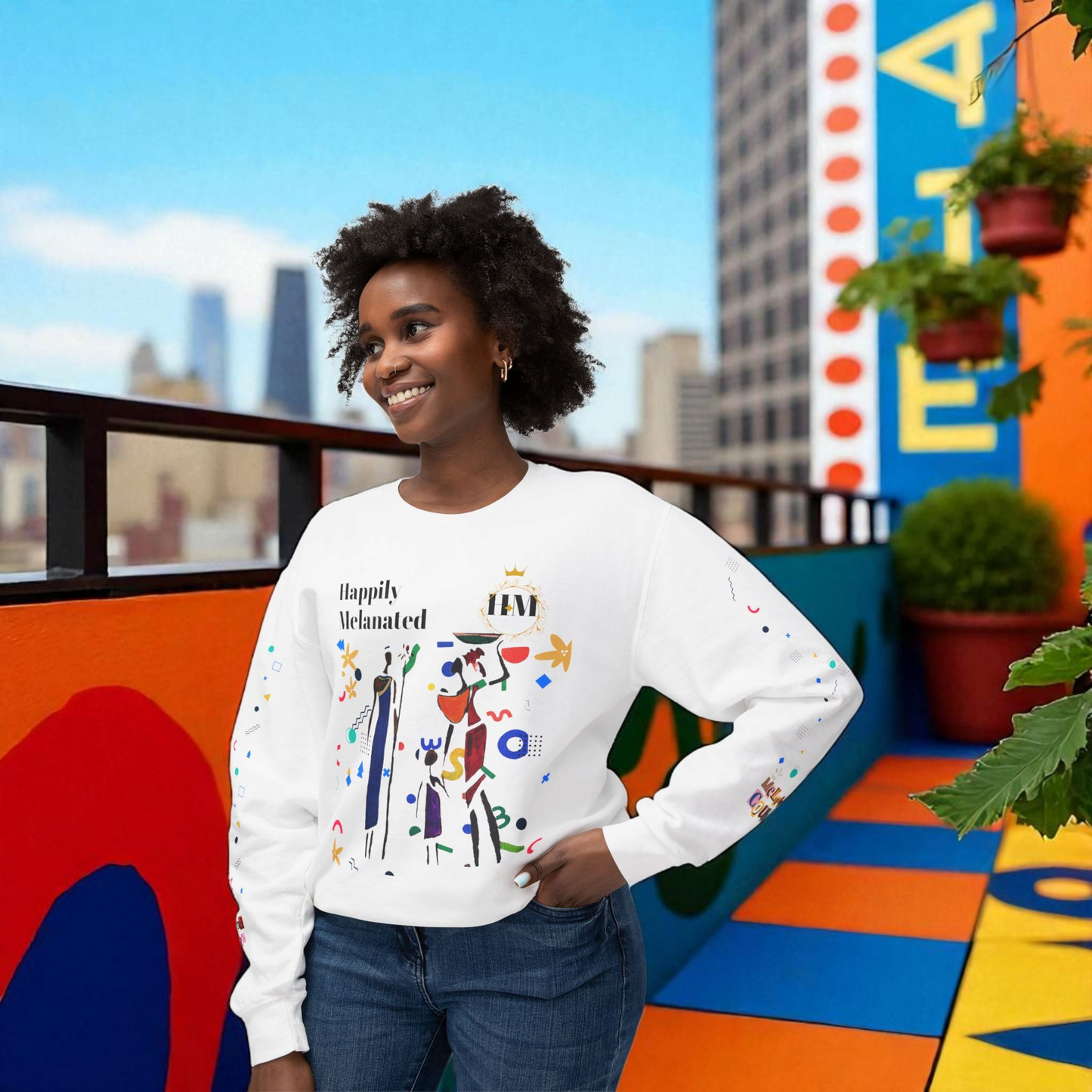 Bold Ethnic Unisex Light Weight Crewneck, Hand-drawn Tribal Family Doodle Design
