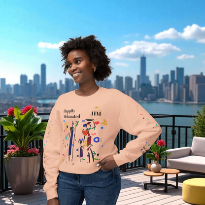 Bold Ethnic Unisex Light Weight Crewneck, Hand-drawn Tribal Family Doodle Design