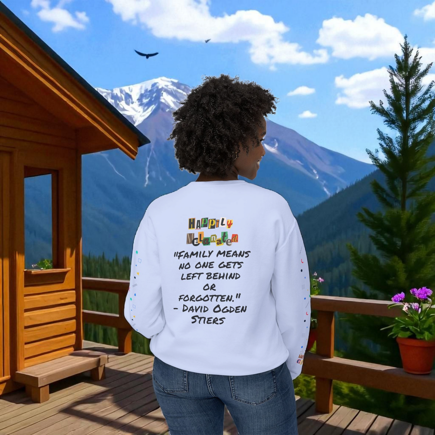 Bold Ethnic Unisex Light Weight Crewneck, Hand-drawn Tribal Family Doodle Design