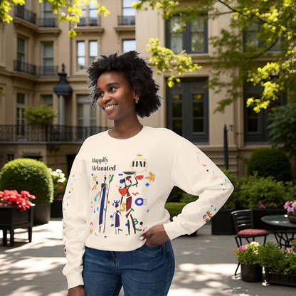 Bold Ethnic Unisex Light Weight Crewneck, Hand-drawn Tribal Family Doodle Design