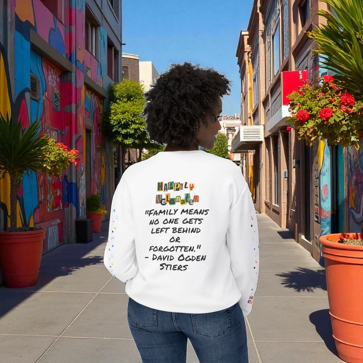 Bold Ethnic Unisex Light Weight Crewneck, Hand-drawn Tribal Family Doodle Design