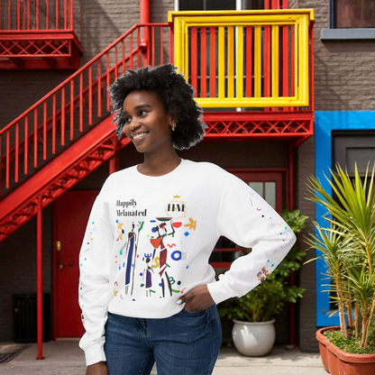 Bold Ethnic Unisex Light Weight Crewneck, Hand-drawn Tribal Family Doodle Design