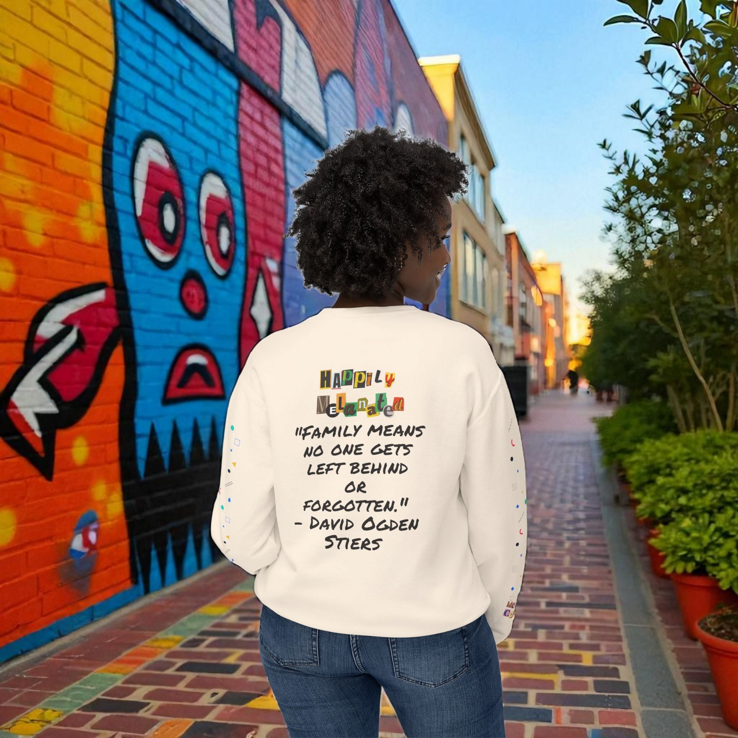 Bold Ethnic Unisex Light Weight Crewneck, Hand-drawn Tribal Family Doodle Design