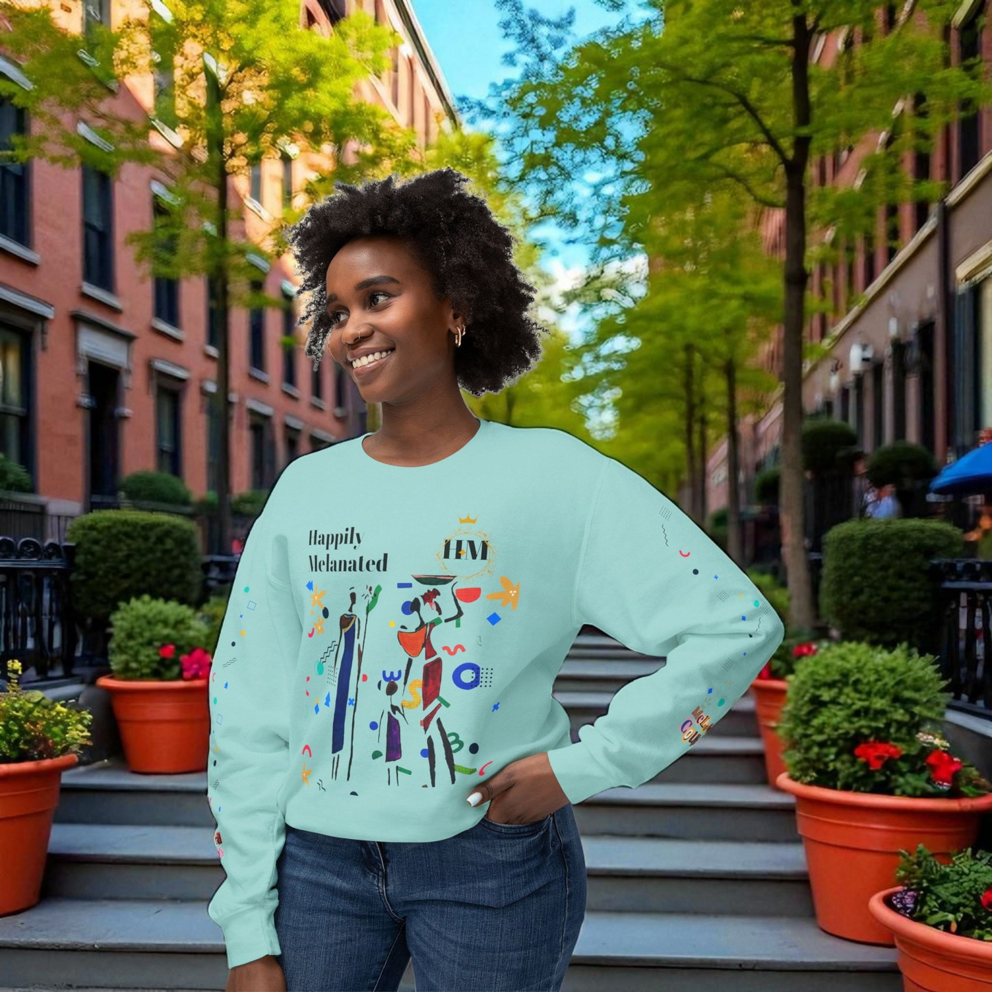 Bold Ethnic Unisex Light Weight Crewneck, Hand-drawn Tribal Family Doodle Design