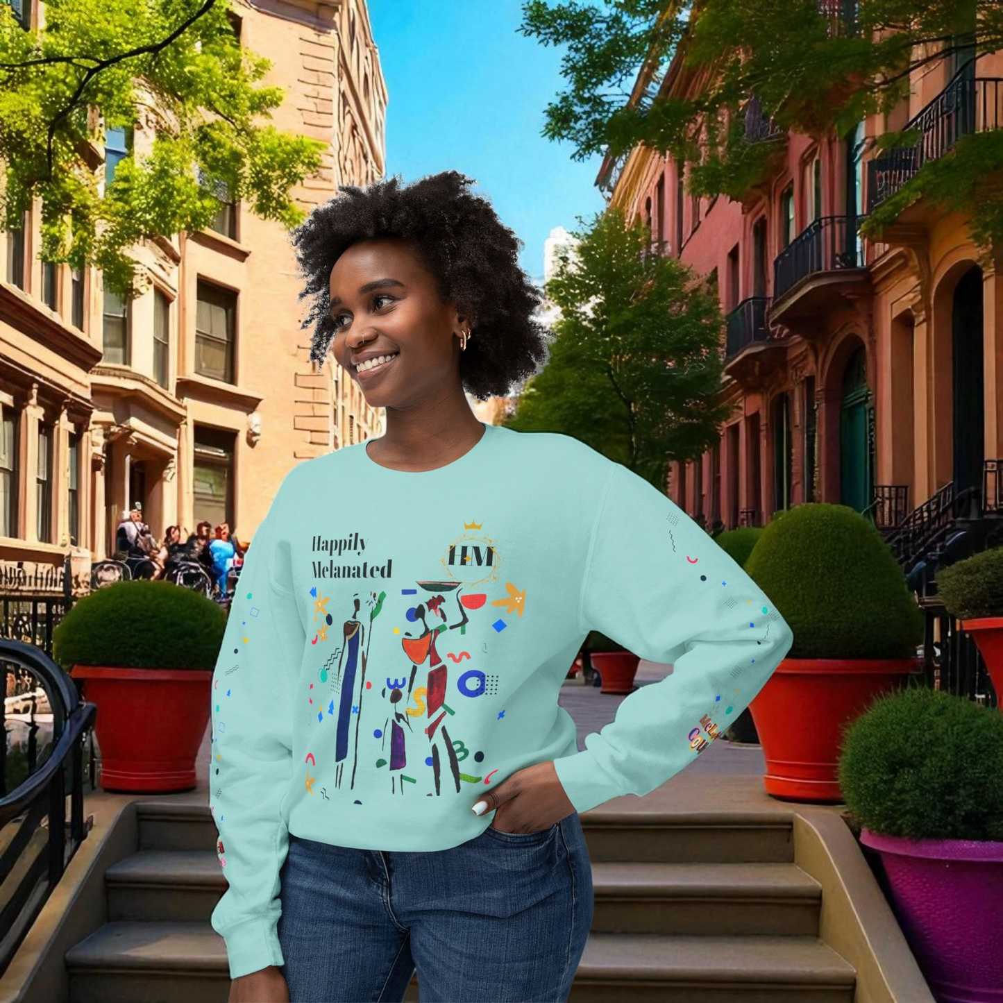 Bold Ethnic Unisex Light Weight Crewneck, Hand-drawn Tribal Family Doodle Design