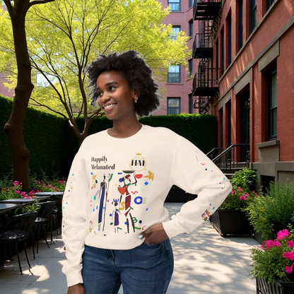 Bold Ethnic Unisex Light Weight Crewneck, Hand-drawn Tribal Family Doodle Design