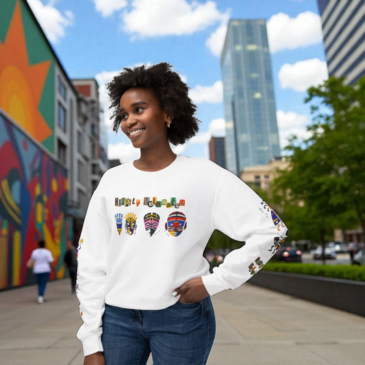 Handcrafted Afro Music Cartoon Graphic Unisex Lightweight Crewneck Sweatshirt