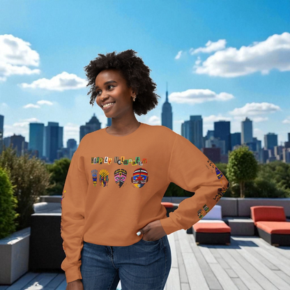 Handcrafted Afro Music Cartoon Graphic Unisex Lightweight Crewneck Sweatshirt