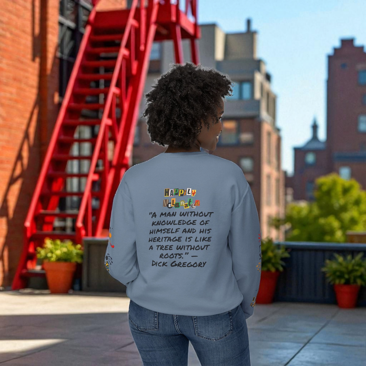 Handcrafted Afro Music Cartoon Graphic Unisex Lightweight Crewneck Sweatshirt