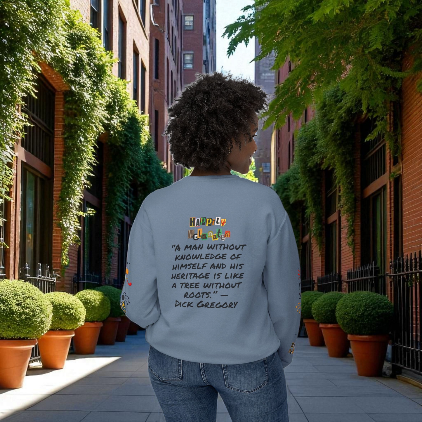 Handcrafted Afro Music Cartoon Graphic Unisex Lightweight Crewneck Sweatshirt