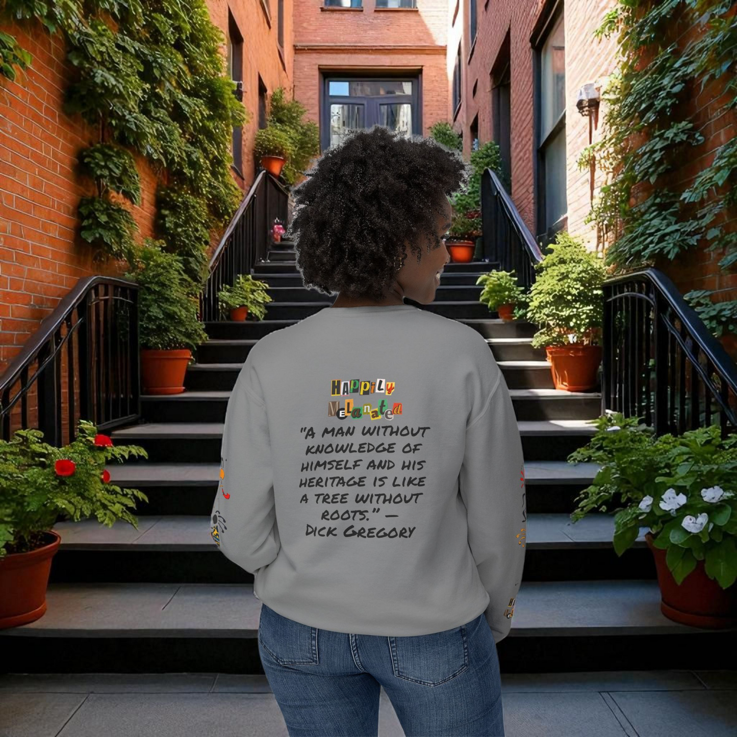 Handcrafted Afro Music Cartoon Graphic Unisex Lightweight Crewneck Sweatshirt