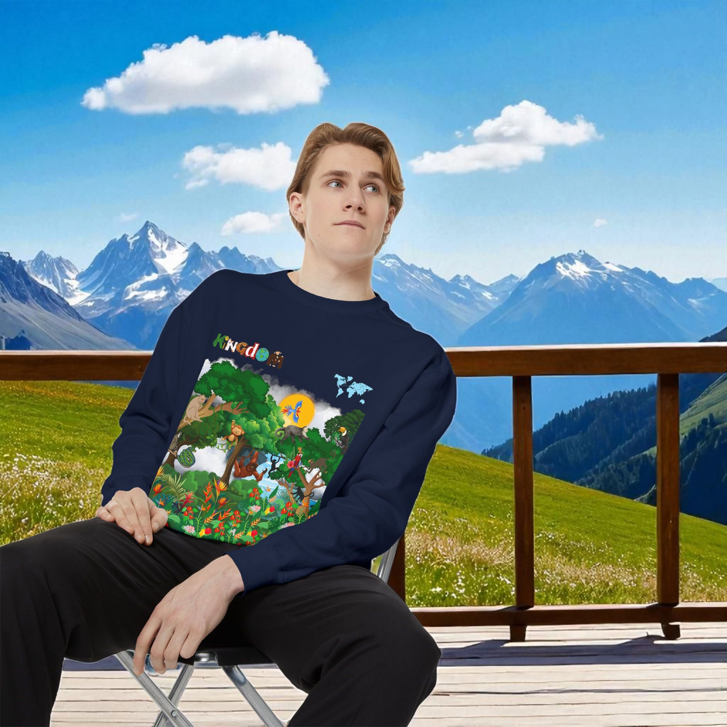 Jungle Theme Unisex Garment-Dyed Sweatshirt, Wild Animals Graphic, Safari Lover Gift