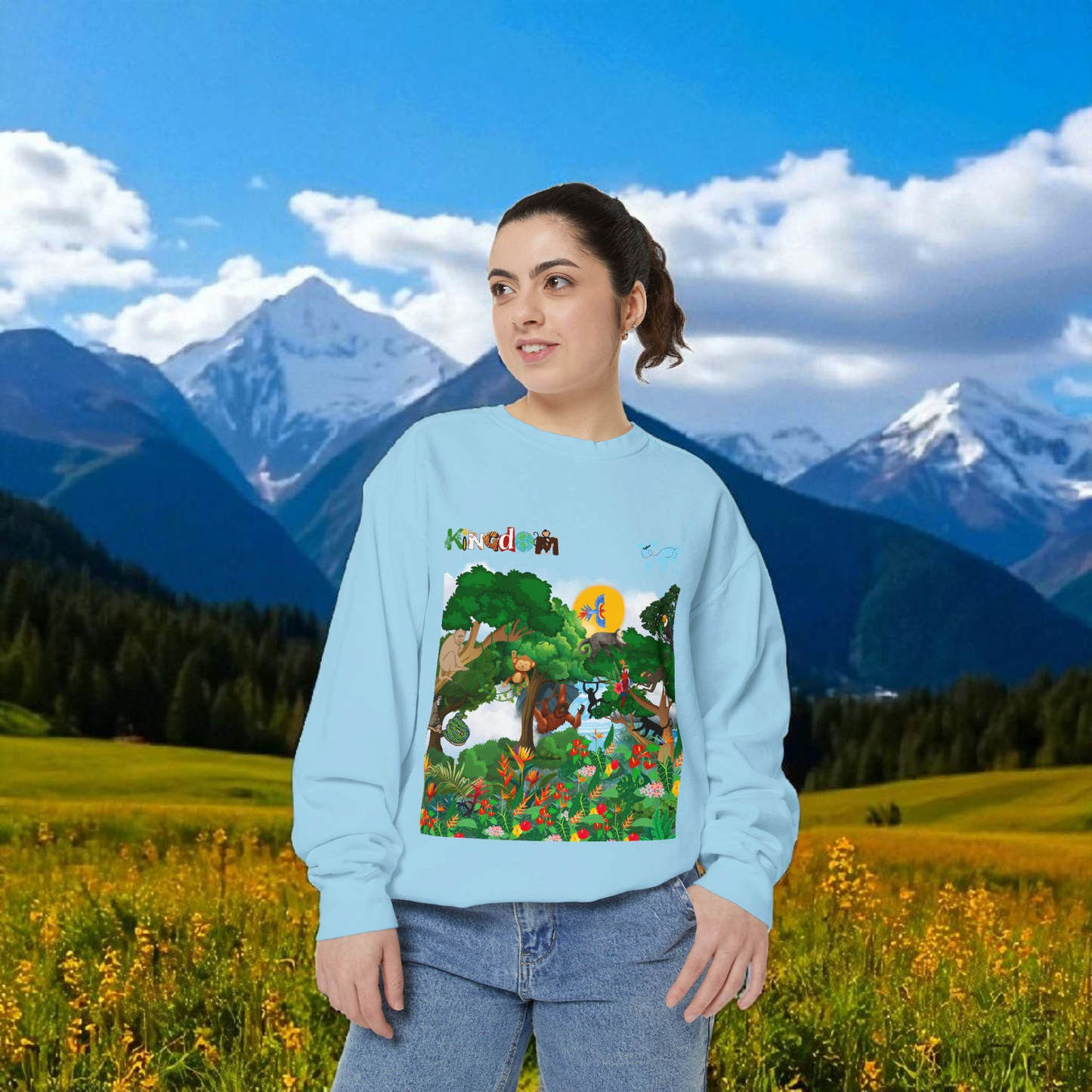 Jungle Theme Unisex Garment-Dyed Sweatshirt, Wild Animals Graphic, Safari Lover Gift