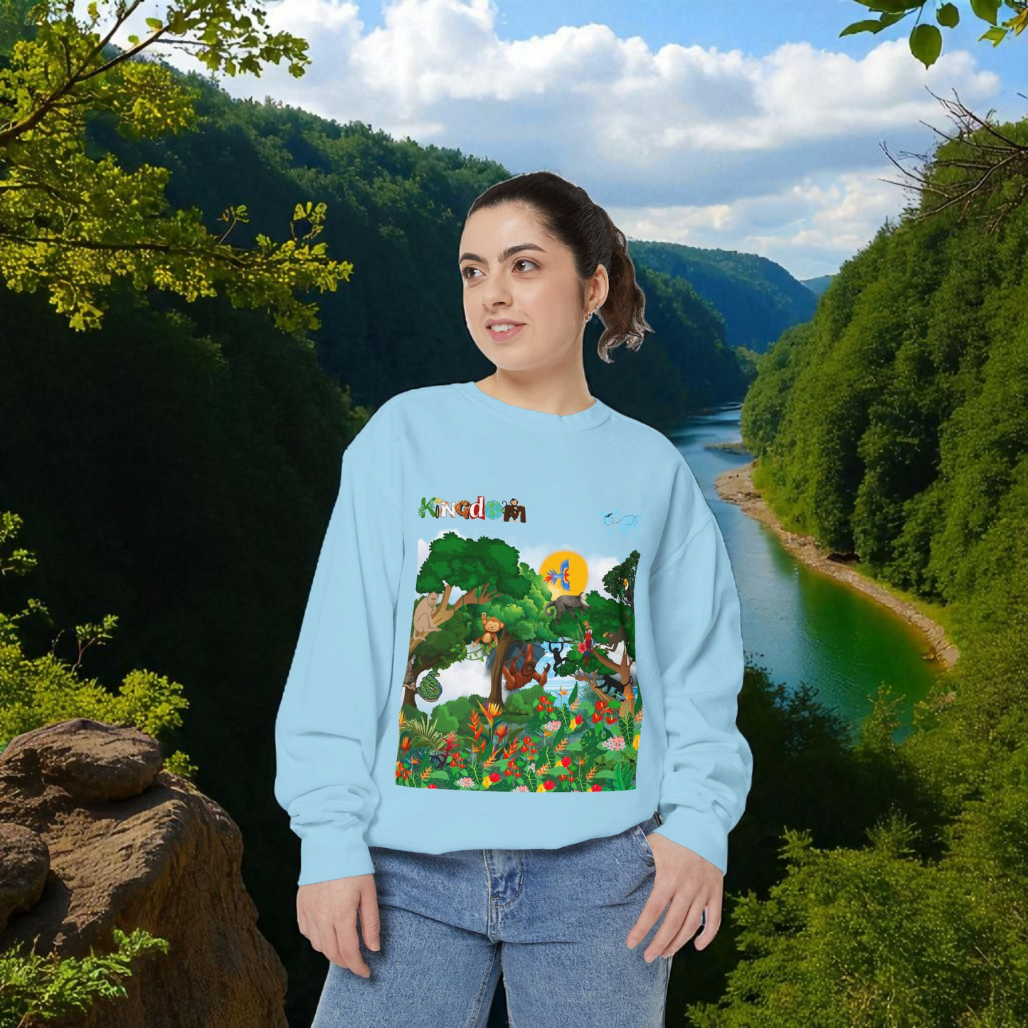Jungle Theme Unisex Garment-Dyed Sweatshirt, Wild Animals Graphic, Safari Lover Gift