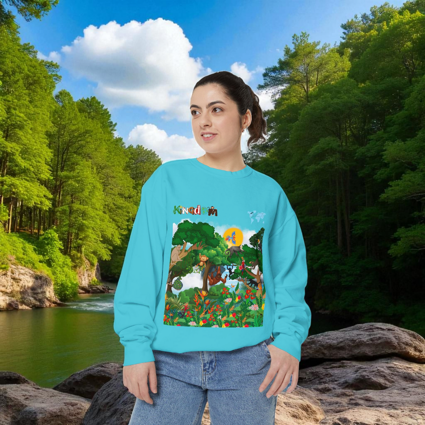 Jungle Theme Unisex Garment-Dyed Sweatshirt, Wild Animals Graphic, Safari Lover Gift