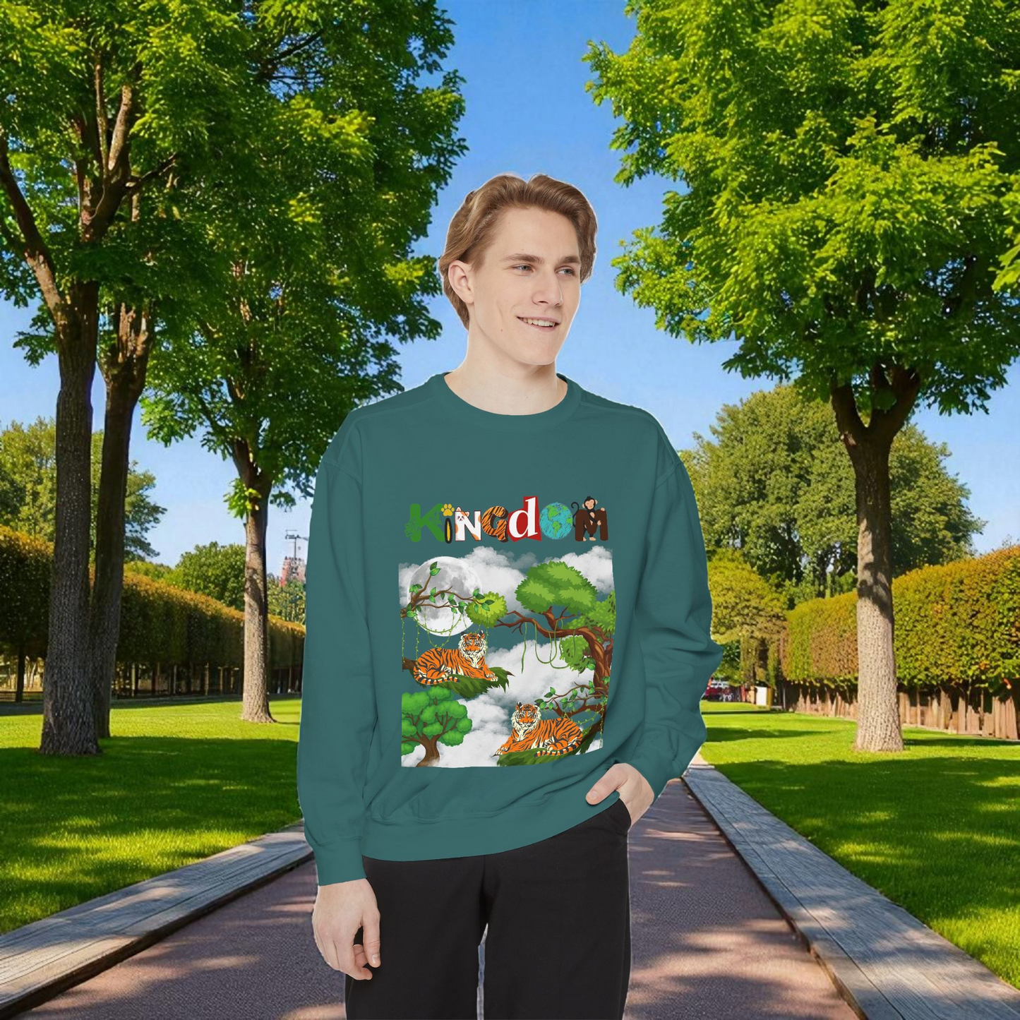 Tiger Jungle Unisex Sweatshirt, Wild Animals Garment-Dyed Jumper, Wildlife Sweatshirt, Tiger Print