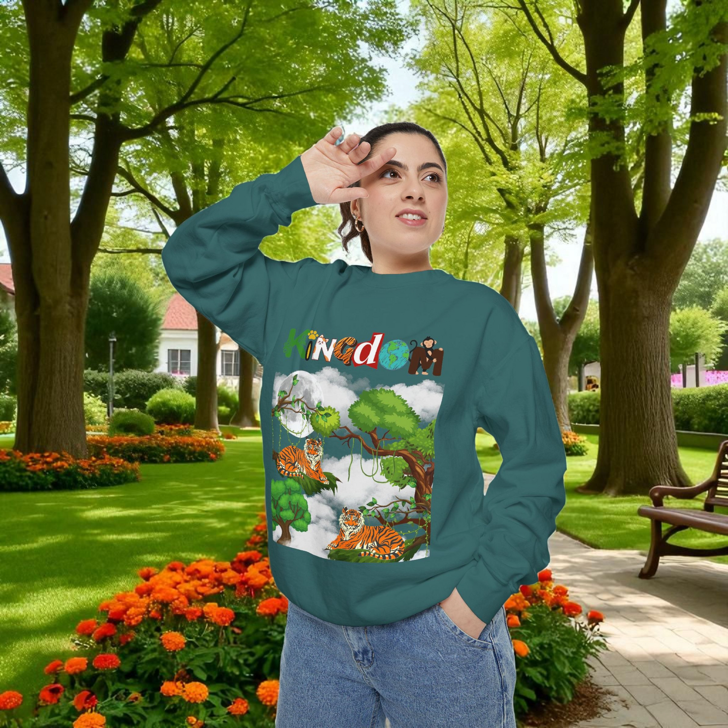 Tiger Jungle Unisex Sweatshirt, Wild Animals Garment-Dyed Jumper, Wildlife Sweatshirt, Tiger Print