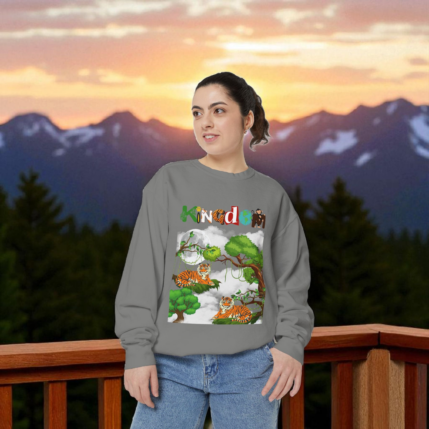 Tiger Jungle Unisex Sweatshirt, Wild Animals Garment-Dyed Jumper, Wildlife Sweatshirt, Tiger Print