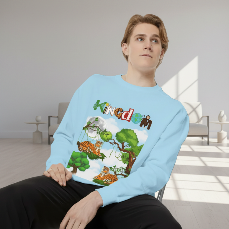 Tiger Jungle Unisex Sweatshirt, Wild Animals Garment-Dyed Jumper, Wildlife Sweatshirt, Tiger Print Printify