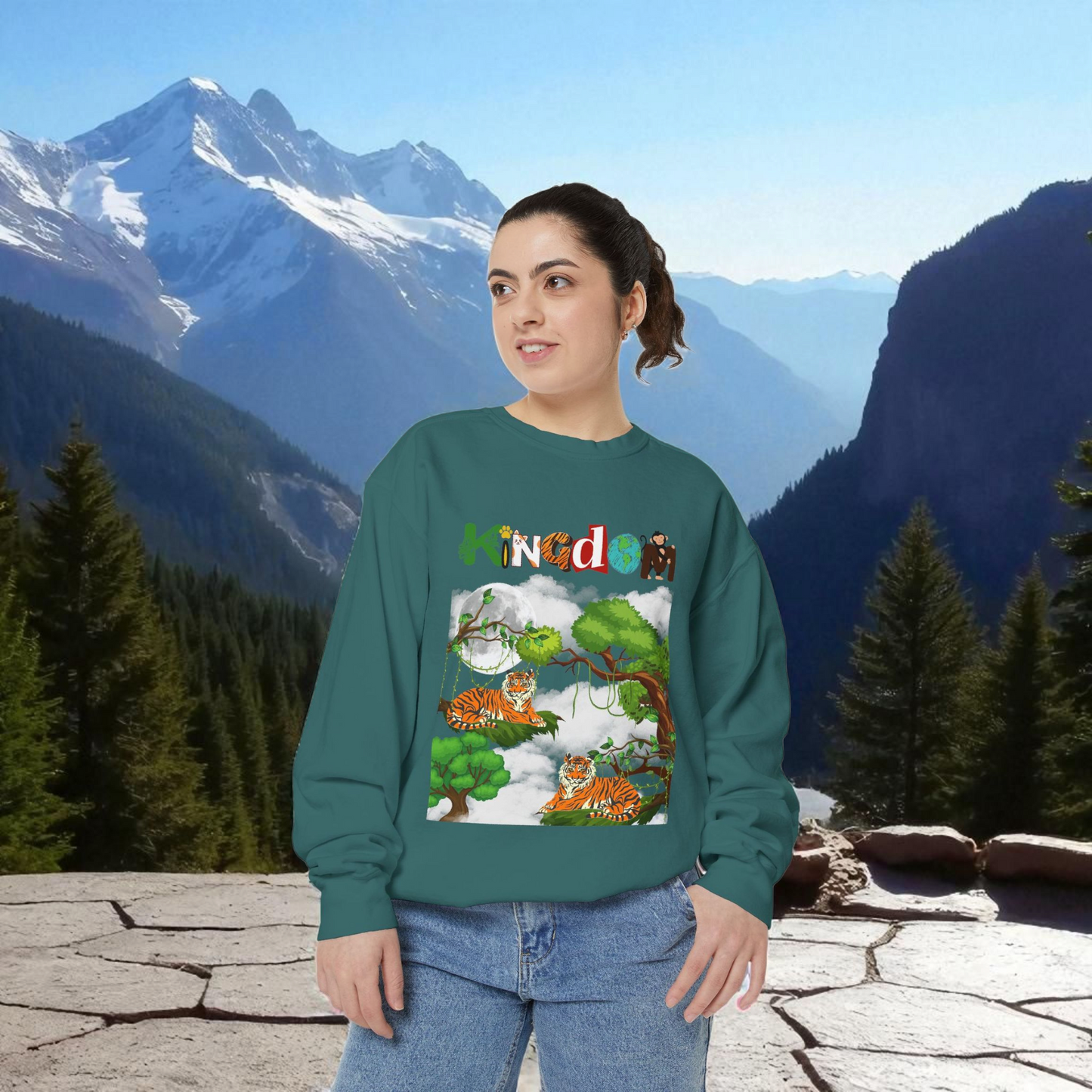 Tiger Jungle Unisex Sweatshirt, Wild Animals Garment-Dyed Jumper, Wildlife Sweatshirt, Tiger Print