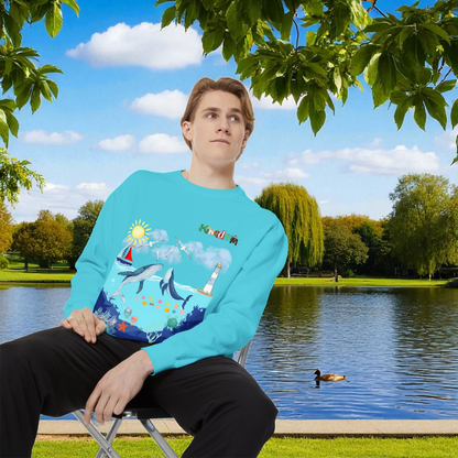Nautical Animals Unisex Sweatshirt, Underwater Sailor Life Jumper, Sea Creatures Sweater