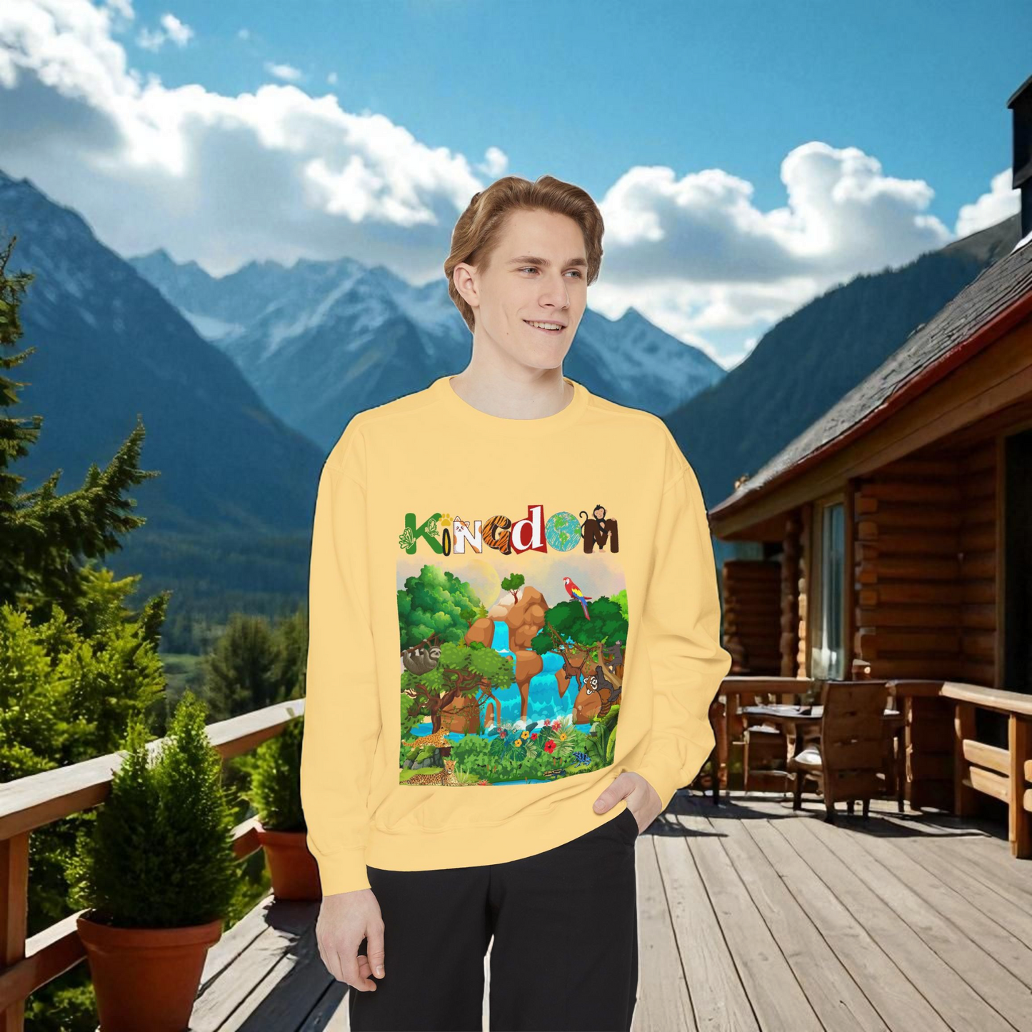 Jungle Animals Waterfall Art Sweatshirt, Animal Lover Gift, Wildlife Clothing, Rainforest Jumper