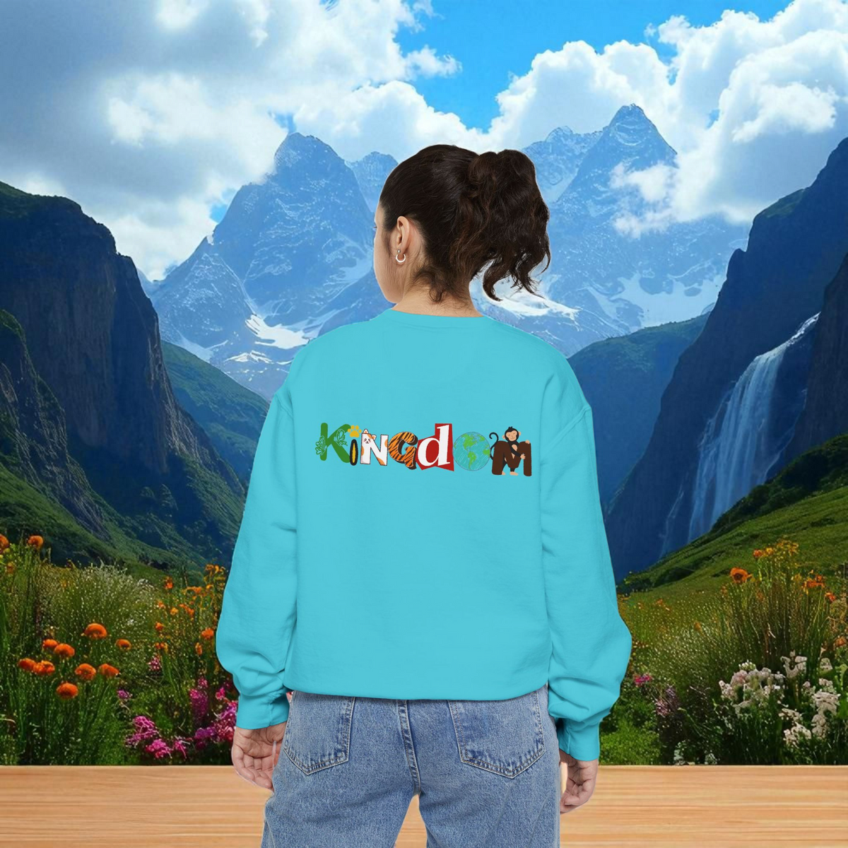 Jungle Animals Waterfall Art Sweatshirt, Animal Lover Gift, Wildlife Clothing, Rainforest Jumper Printify